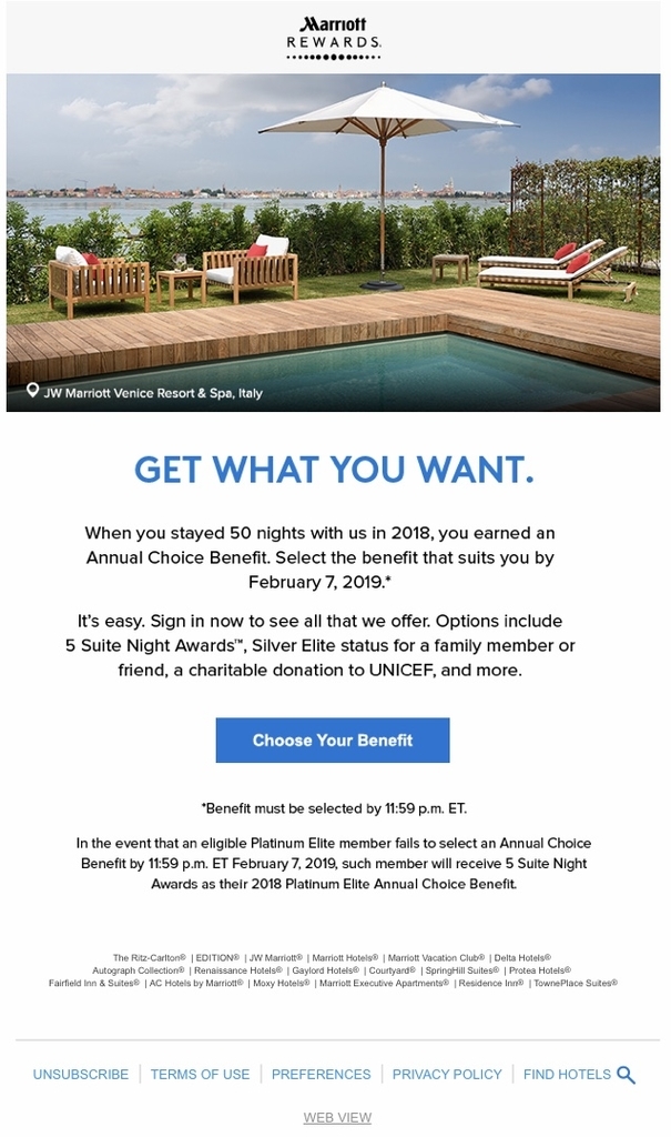 プラチナエリート特典の『年間チョイス特典』セレクトメールが届いた!5泊分のスイートナイトアワードを選んだ詳細は? 2 プラチナエリート チタンエリート 特典 年間チョイス特典 メール いつ届く 5泊分のスイートナイトアワード 詳細