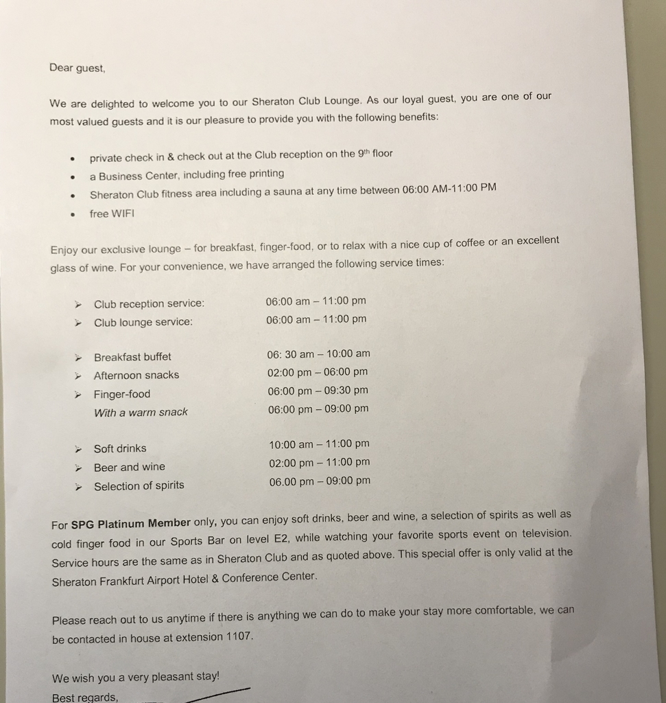 フランクフルト空港　近い　シェラトン・フランクフルトエアポート・ホテル＆コンファレンスセンター　宿泊記　口コミ　　レビュー　SPGアメックスの特典
